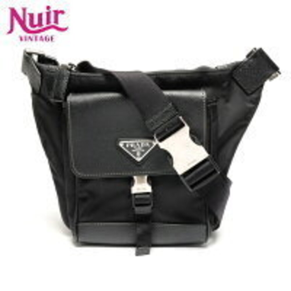 Prada Triangle Logo Tessuto Shoulder Bag Black